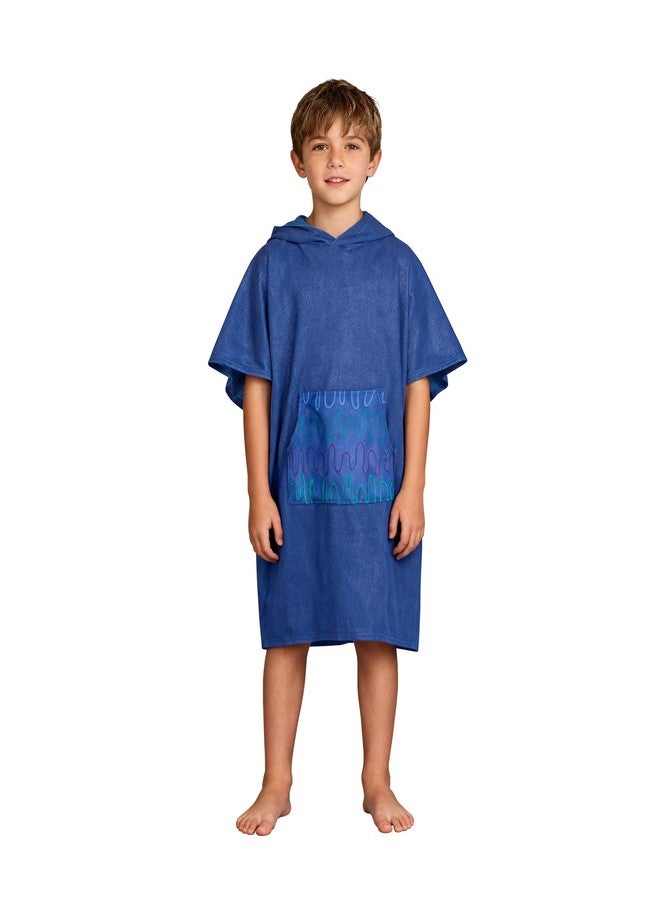 MissShorthair Towel Poncho for Kids, Hooded Beach Towel for Girl&Boy, Surf Poncho Swim Changing Robe Microfiber Bath Towel 7-10 Years Dark Blue - Image 1